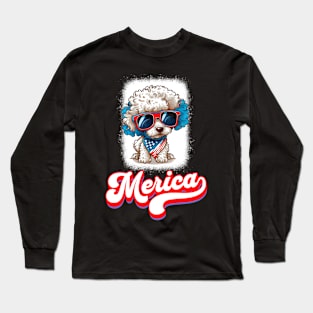 4th Of July Patriotic Dog Poodle Merica Long Sleeve T-Shirt